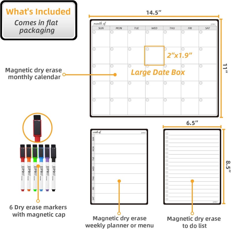 JJPRO Magnetic Monthly Calendar Whiteboard Set for Fridge-Monthly Planning Board and Two Bonus Dry Erase Grocery Board&Weekly Menu Board-Meal Planner Whiteboard/to-Do List-6 Markers - Image 2